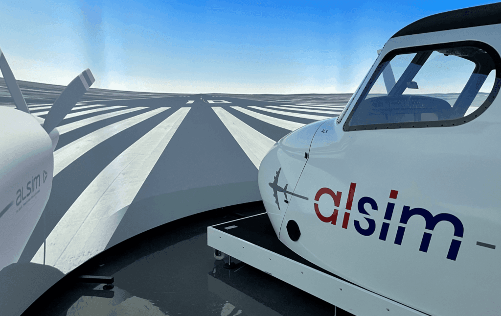 Flight simulator set up on a virtual runway.
