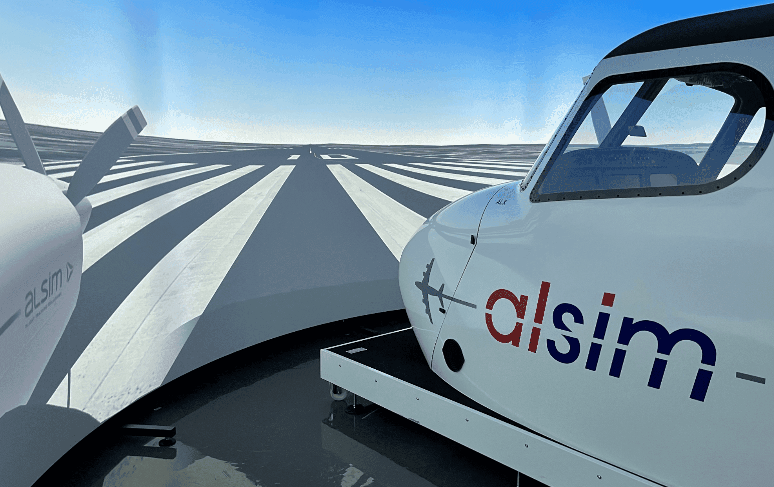 Flight simulator set up on a virtual runway.