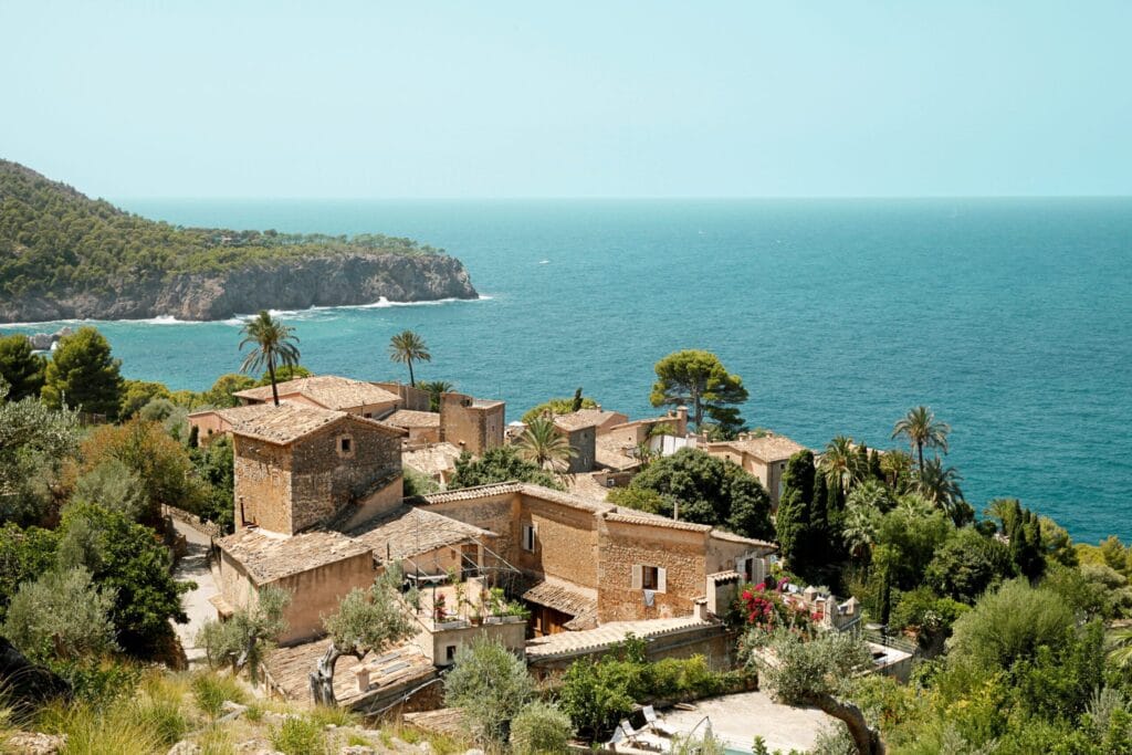 Mediterranean village by the sea and greenery